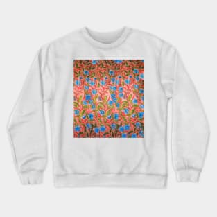 Small blue flowers with a carmine background. Crewneck Sweatshirt